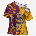 Personalized Brisbane Broncos Cross Shoulder Shirt Dynamic Lightning Mascot Rugby Australia