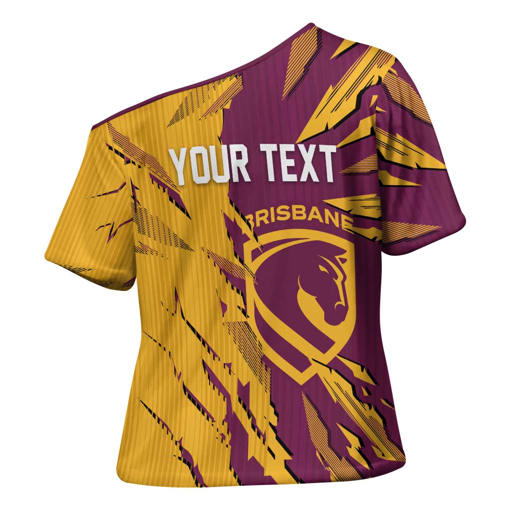 Personalized Brisbane Broncos Cross Shoulder Shirt Dynamic Lightning Mascot Rugby Australia