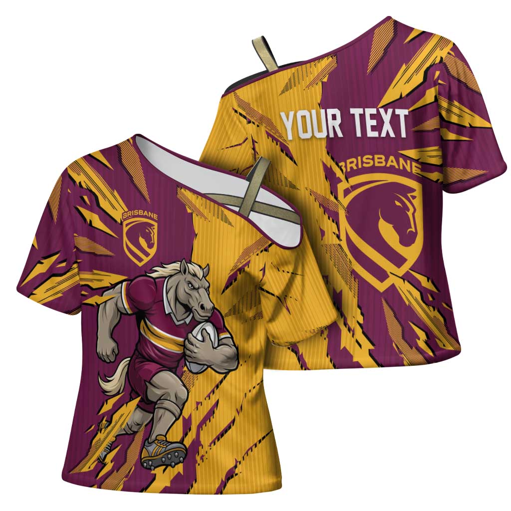 Personalized Brisbane Broncos Cross Shoulder Shirt Dynamic Lightning Mascot Rugby Australia