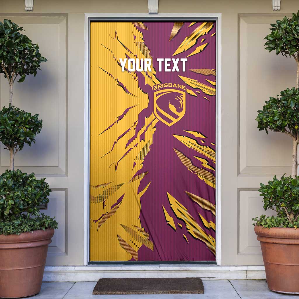 Personalized Brisbane Broncos Door Cover Dynamic Lightning Mascot Rugby Australia