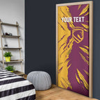Personalized Brisbane Broncos Door Cover Dynamic Lightning Mascot Rugby Australia