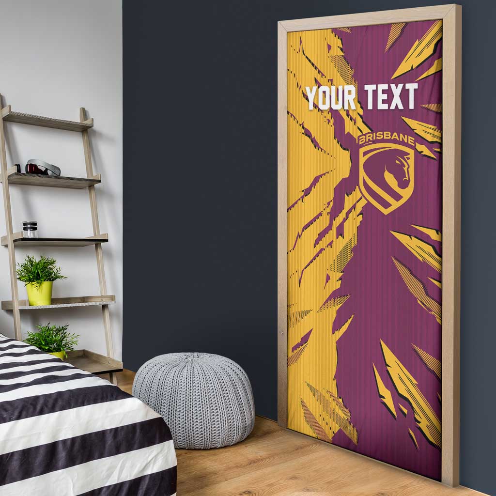 Personalized Brisbane Broncos Door Cover Dynamic Lightning Mascot Rugby Australia