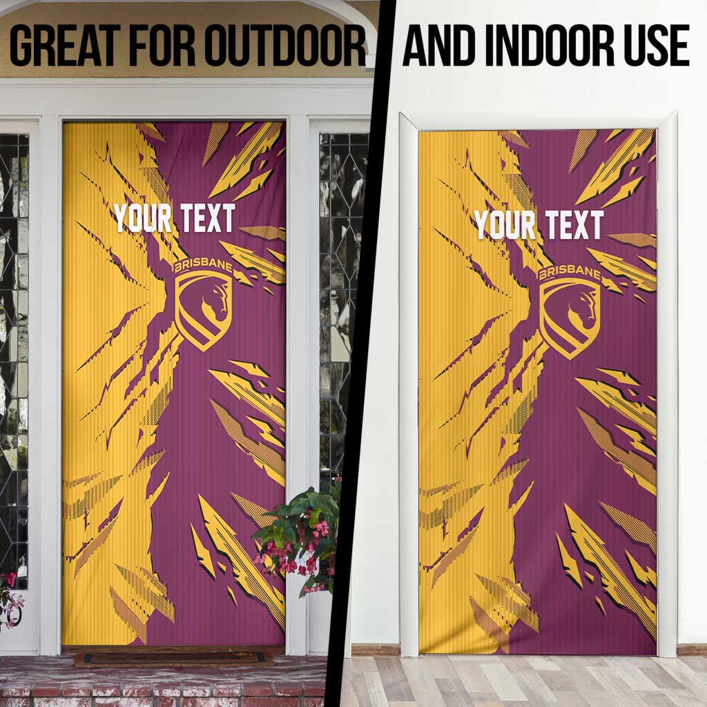 Personalized Brisbane Broncos Door Cover Dynamic Lightning Mascot Rugby Australia