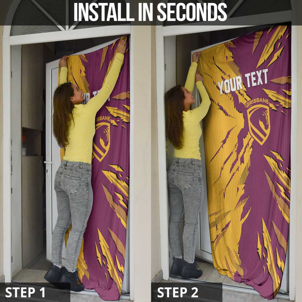 Personalized Brisbane Broncos Door Cover Dynamic Lightning Mascot Rugby Australia