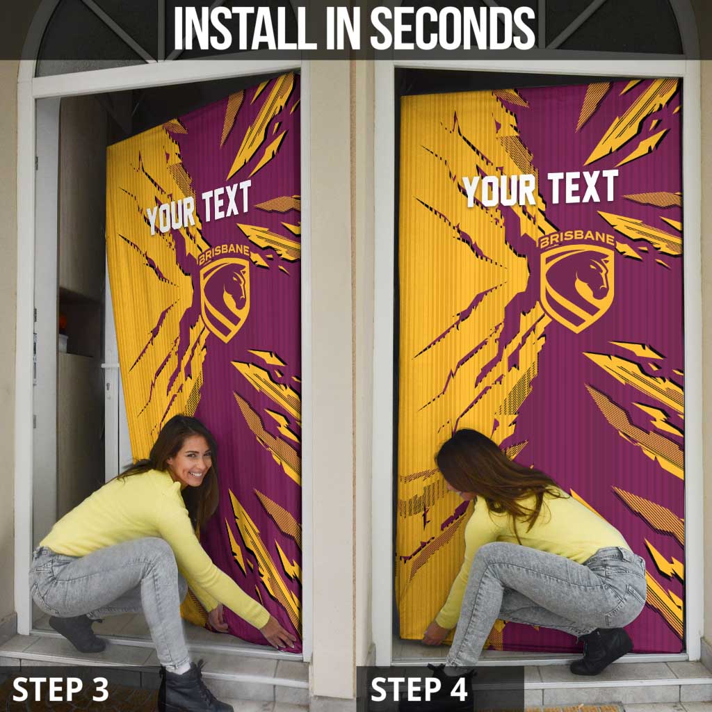 Personalized Brisbane Broncos Door Cover Dynamic Lightning Mascot Rugby Australia