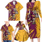 Personalized Brisbane Broncos Family Matching Long Sleeve Bodycon Dress and Hawaiian Shirt Dynamic Lightning Mascot Rugby Australia