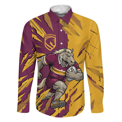 Personalized Brisbane Broncos Family Matching Long Sleeve Bodycon Dress and Hawaiian Shirt Dynamic Lightning Mascot Rugby Australia