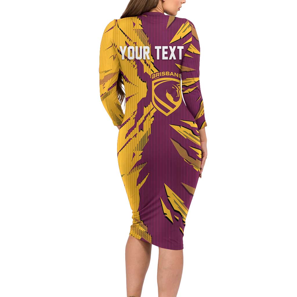 Personalized Brisbane Broncos Family Matching Long Sleeve Bodycon Dress and Hawaiian Shirt Dynamic Lightning Mascot Rugby Australia