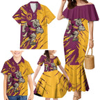 Personalized Brisbane Broncos Family Matching Mermaid Dress and Hawaiian Shirt Dynamic Lightning Mascot Rugby Australia