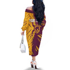 Personalized Brisbane Broncos Family Matching Off The Shoulder Long Sleeve Dress and Hawaiian Shirt Dynamic Lightning Mascot Rugby Australia