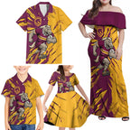 Personalized Brisbane Broncos Family Matching Off Shoulder Maxi Dress and Hawaiian Shirt Dynamic Lightning Mascot Rugby Australia