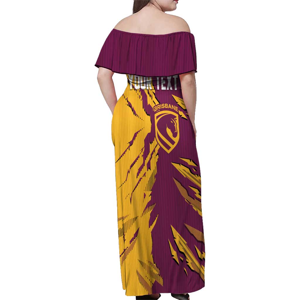 Personalized Brisbane Broncos Family Matching Off Shoulder Maxi Dress and Hawaiian Shirt Dynamic Lightning Mascot Rugby Australia