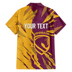 Personalized Brisbane Broncos Family Matching Off Shoulder Short Dress and Hawaiian Shirt Dynamic Lightning Mascot Rugby Australia