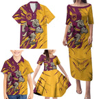 Personalized Brisbane Broncos Family Matching Puletasi and Hawaiian Shirt Dynamic Lightning Mascot Rugby Australia