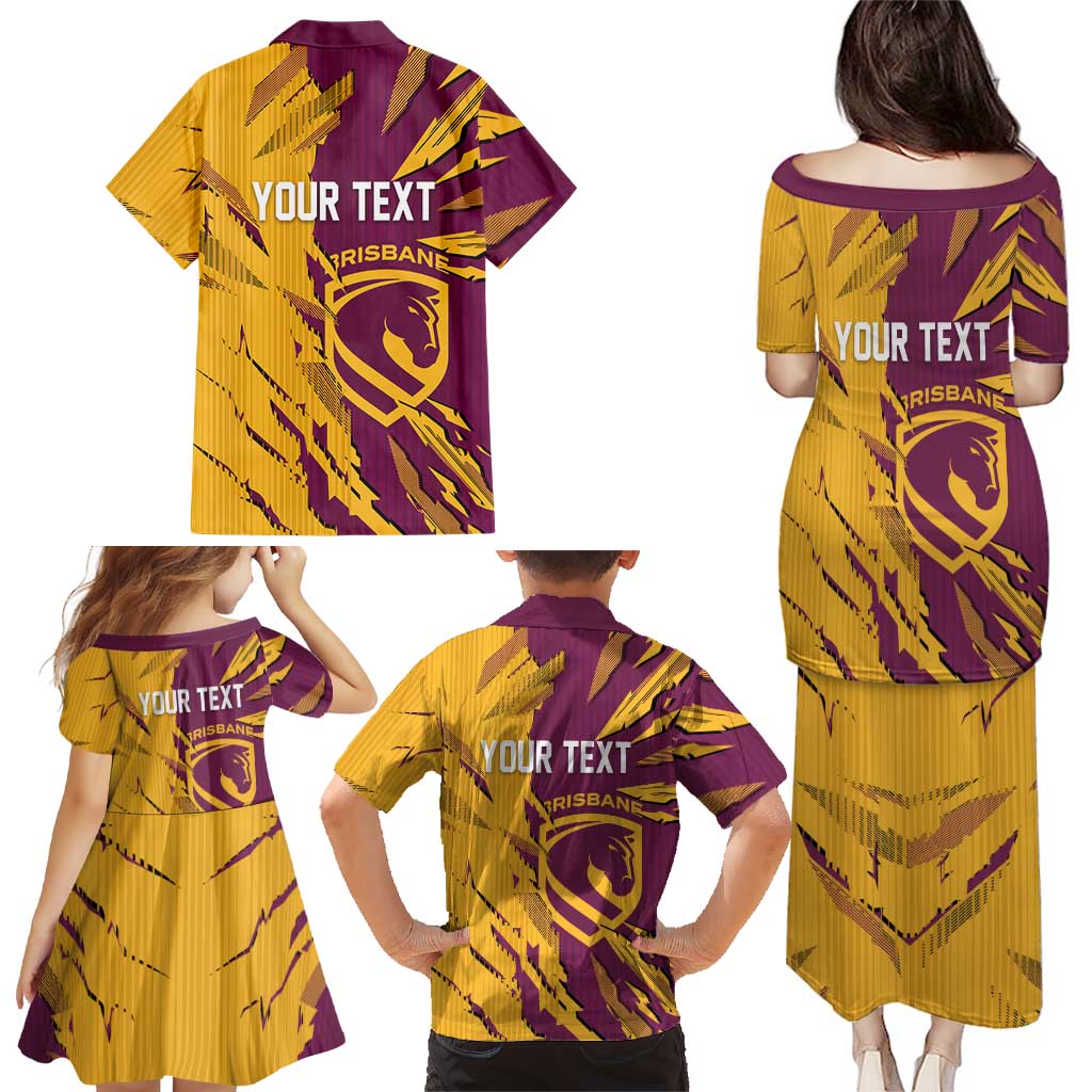 Personalized Brisbane Broncos Family Matching Puletasi and Hawaiian Shirt Dynamic Lightning Mascot Rugby Australia