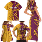 Personalized Brisbane Broncos Family Matching Short Sleeve Bodycon Dress and Hawaiian Shirt Dynamic Lightning Mascot Rugby Australia