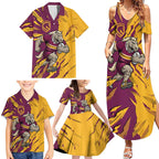 Personalized Brisbane Broncos Family Matching Summer Maxi Dress and Hawaiian Shirt Dynamic Lightning Mascot Rugby Australia