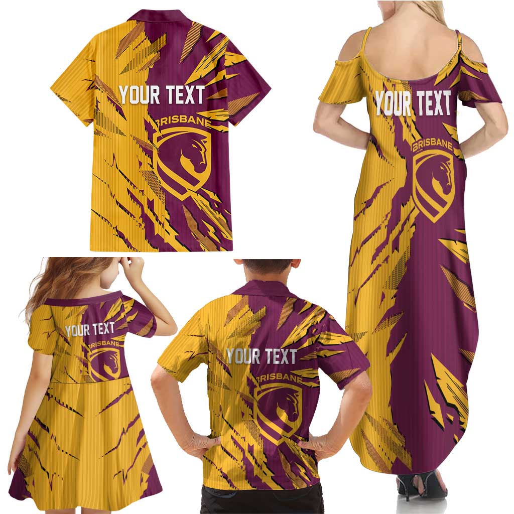 Personalized Brisbane Broncos Family Matching Summer Maxi Dress and Hawaiian Shirt Dynamic Lightning Mascot Rugby Australia
