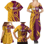 Personalized Brisbane Broncos Family Matching Summer Maxi Dress and Hawaiian Shirt Dynamic Lightning Mascot Rugby Australia