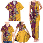Personalized Brisbane Broncos Family Matching Tank Maxi Dress and Hawaiian Shirt Dynamic Lightning Mascot Rugby Australia
