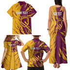 Personalized Brisbane Broncos Family Matching Tank Maxi Dress and Hawaiian Shirt Dynamic Lightning Mascot Rugby Australia