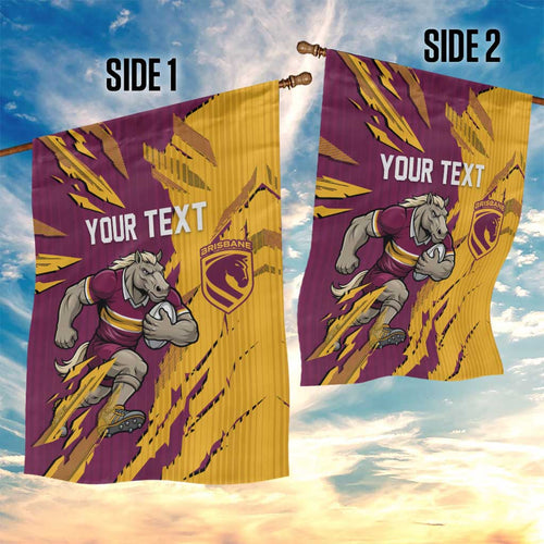 Personalized Brisbane Broncos Garden Flag Dynamic Lightning Mascot Rugby Australia