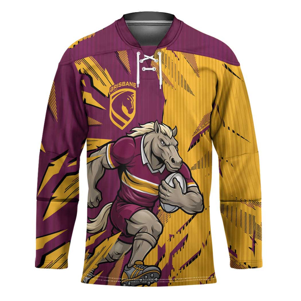 Personalized Brisbane Broncos Hockey Jersey Dynamic Lightning Mascot Rugby Australia