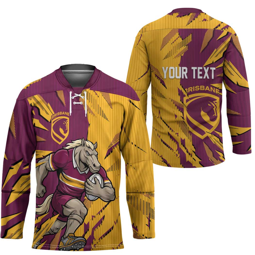 Personalized Brisbane Broncos Hockey Jersey Dynamic Lightning Mascot Rugby Australia