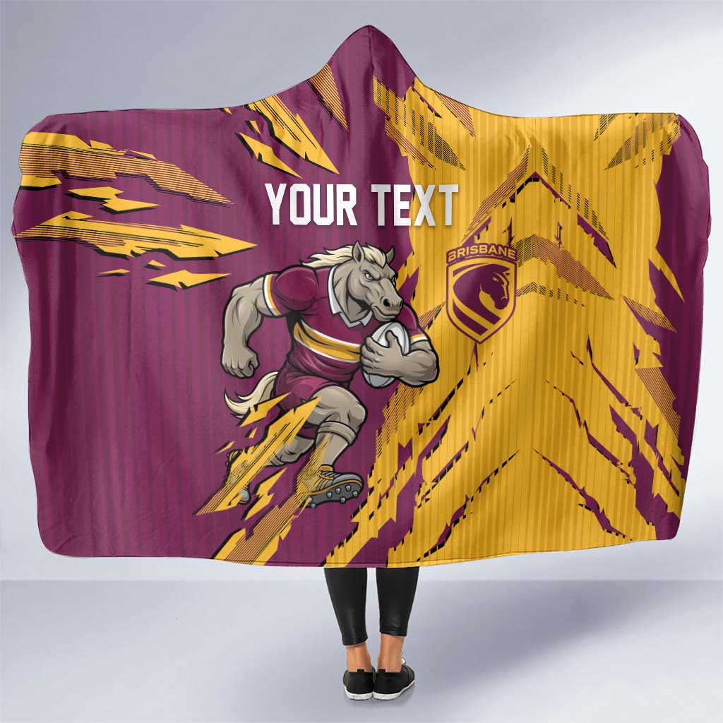 Personalized Brisbane Broncos Hooded Blanket Dynamic Lightning Mascot Rugby Australia