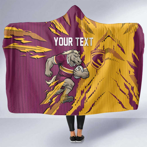 Personalized Brisbane Broncos Hooded Blanket Dynamic Lightning Mascot Rugby Australia