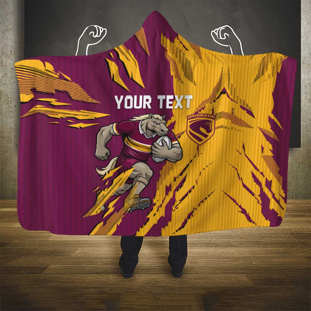 Personalized Brisbane Broncos Hooded Blanket Dynamic Lightning Mascot Rugby Australia