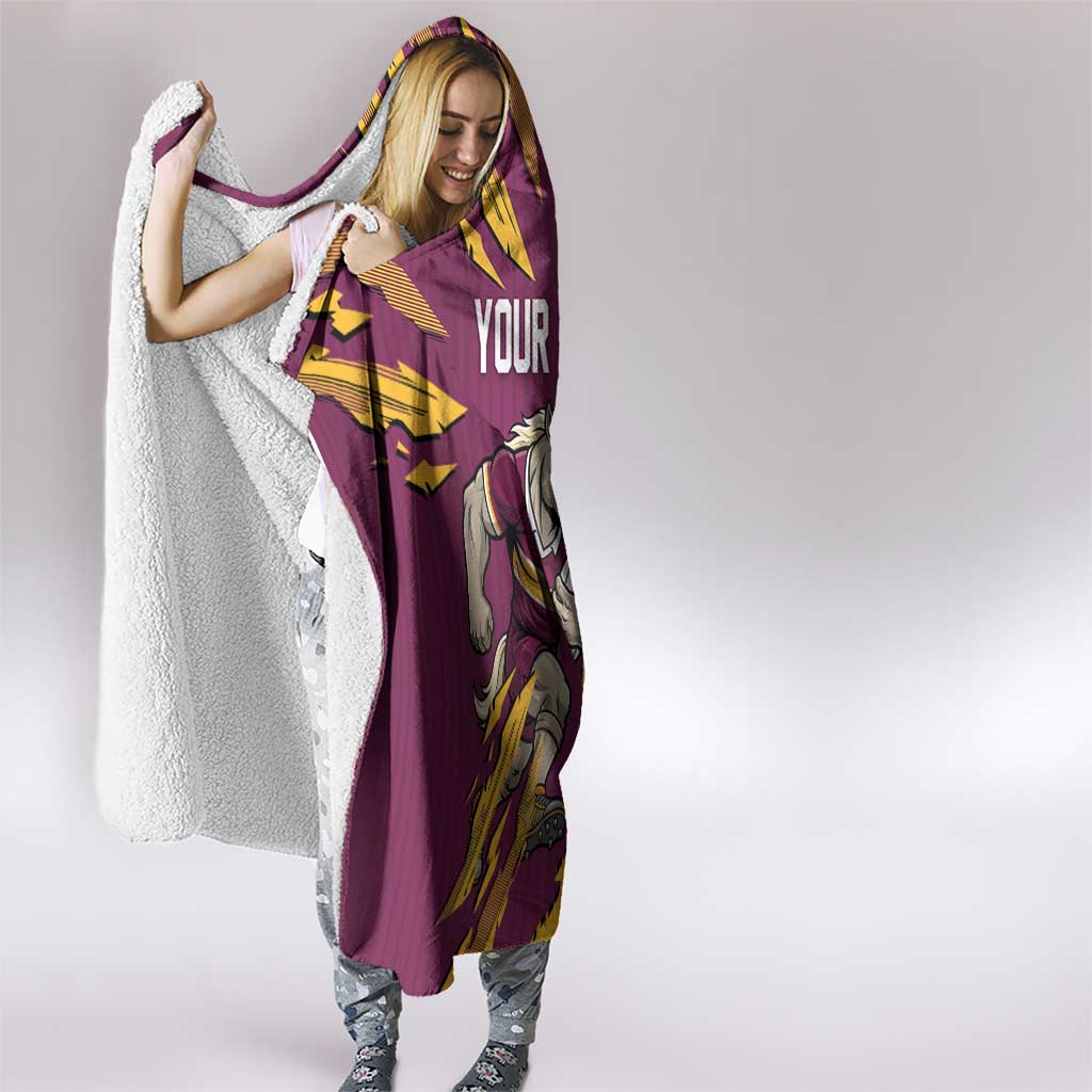 Personalized Brisbane Broncos Hooded Blanket Dynamic Lightning Mascot Rugby Australia