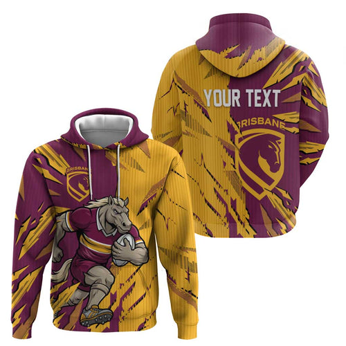 Personalized Brisbane Broncos Hoodie Dynamic Lightning Mascot Rugby Australia