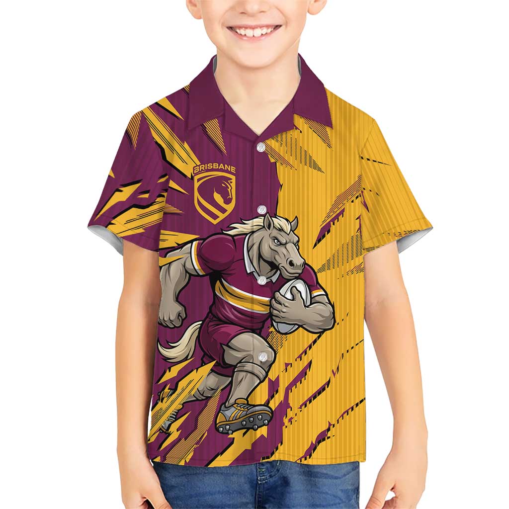 Personalized Brisbane Broncos Kid Hawaiian Shirt Dynamic Lightning Mascot Rugby Australia