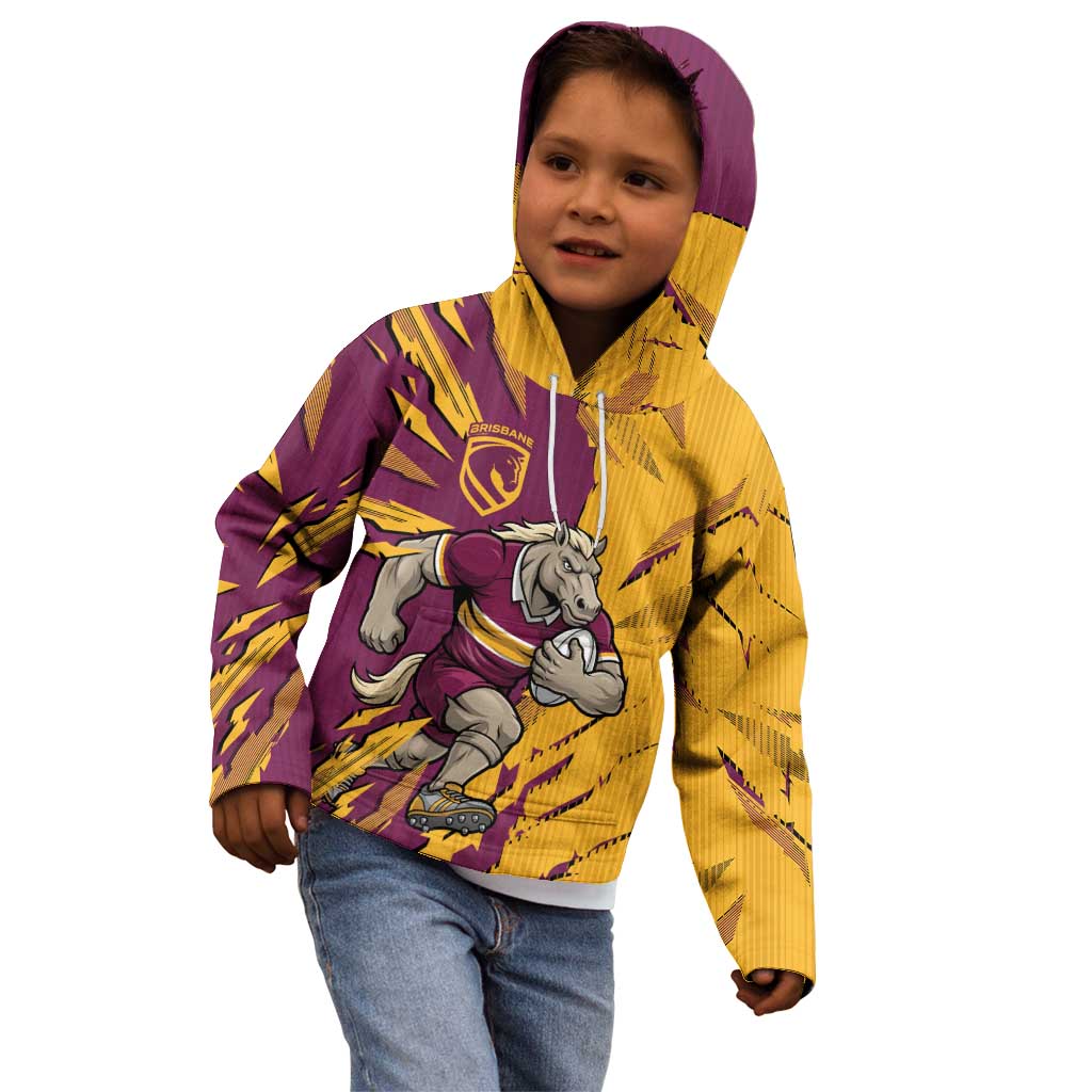 Personalized Brisbane Broncos Kid Hoodie Dynamic Lightning Mascot Rugby Australia
