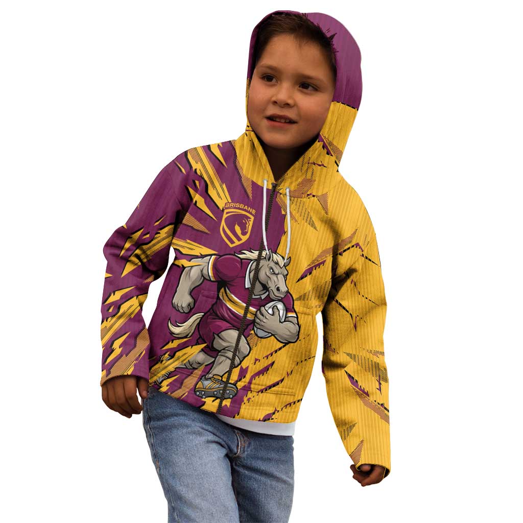 Personalized Brisbane Broncos Kid Hoodie Dynamic Lightning Mascot Rugby Australia