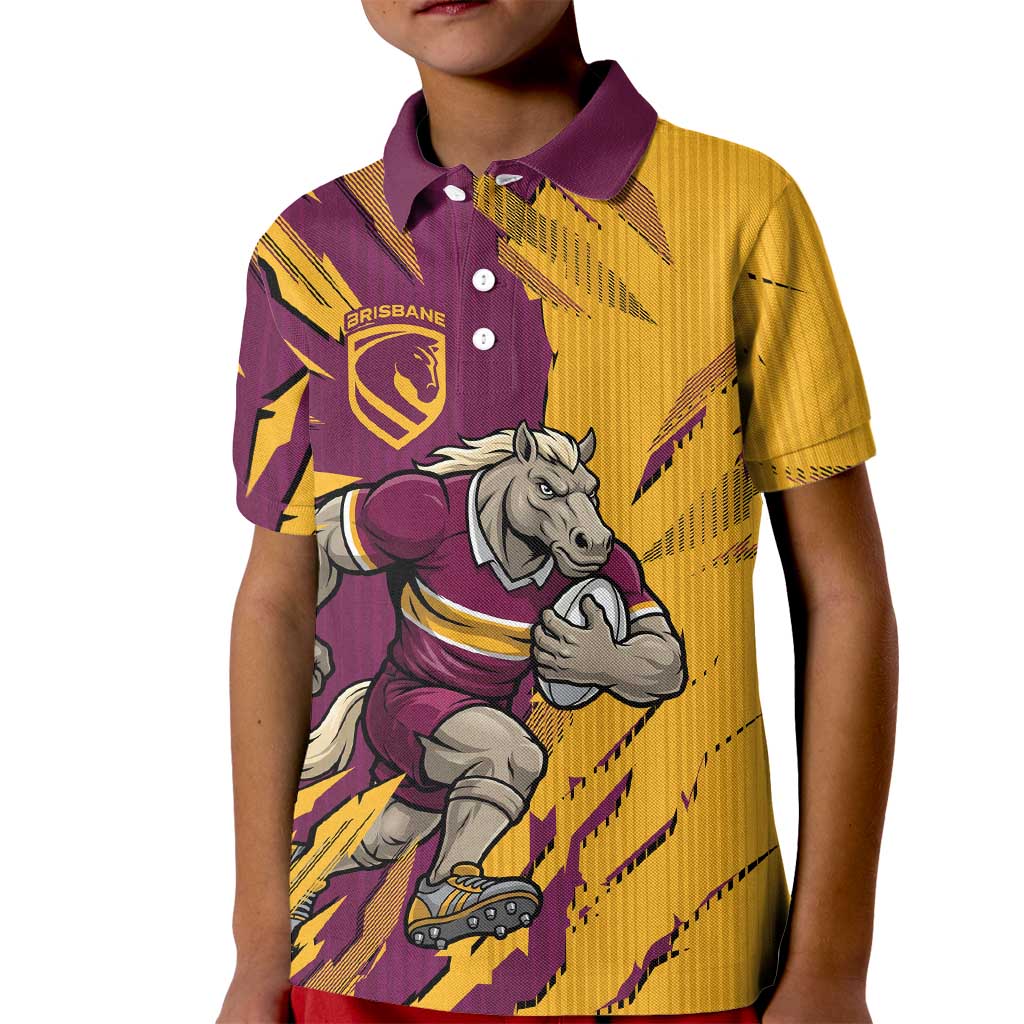 Personalized Brisbane Broncos Kid Polo Shirt Dynamic Lightning Mascot Rugby Australia