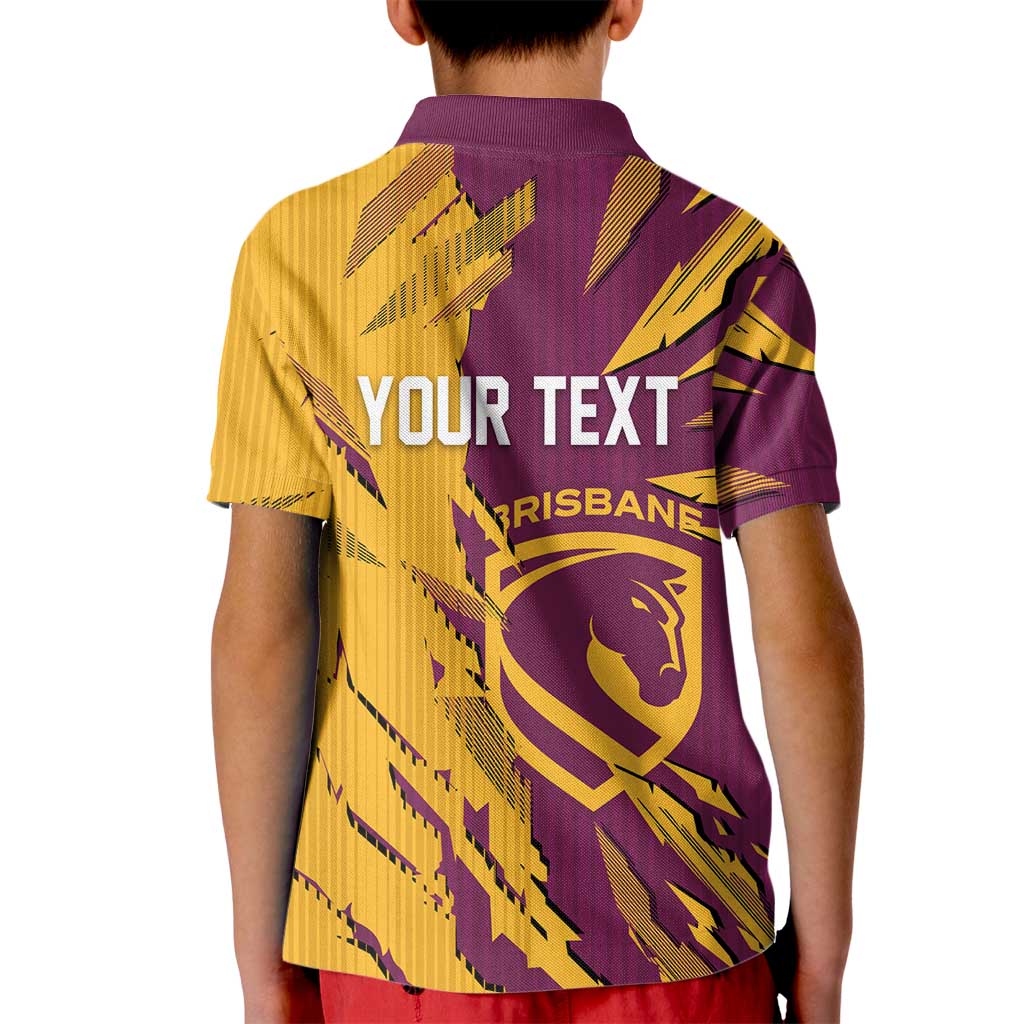 Personalized Brisbane Broncos Kid Polo Shirt Dynamic Lightning Mascot Rugby Australia