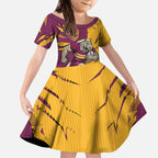 Personalized Brisbane Broncos Kid Short Sleeve Dress Dynamic Lightning Mascot Rugby Australia