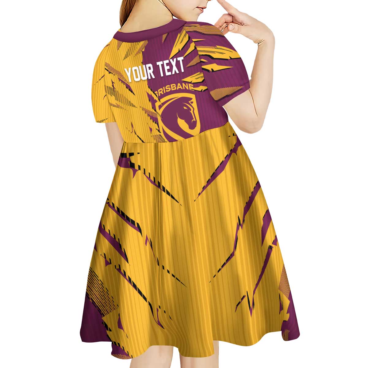 Personalized Brisbane Broncos Kid Short Sleeve Dress Dynamic Lightning Mascot Rugby Australia