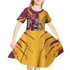 Personalized Brisbane Broncos Kid Short Sleeve Dress Dynamic Lightning Mascot Rugby Australia