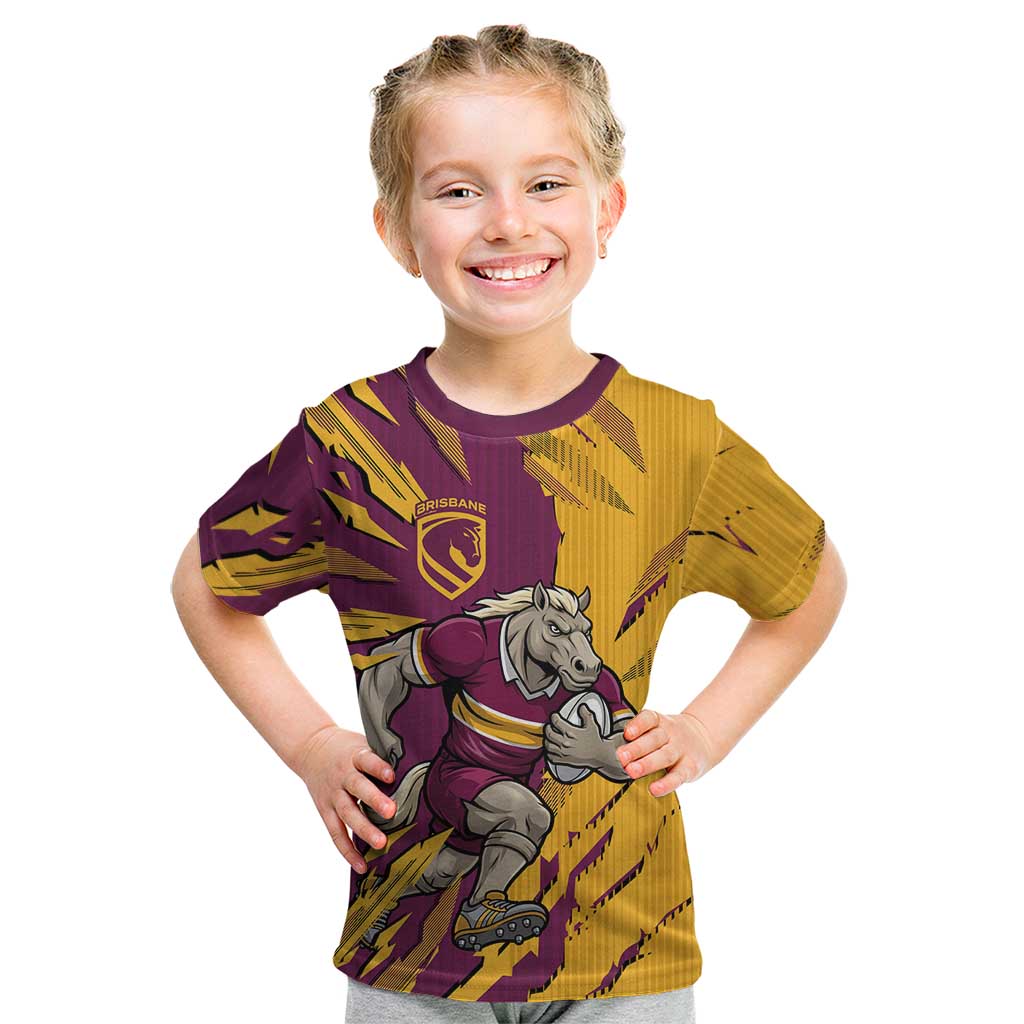 Personalized Brisbane Broncos Kid T Shirt Dynamic Lightning Mascot Rugby Australia