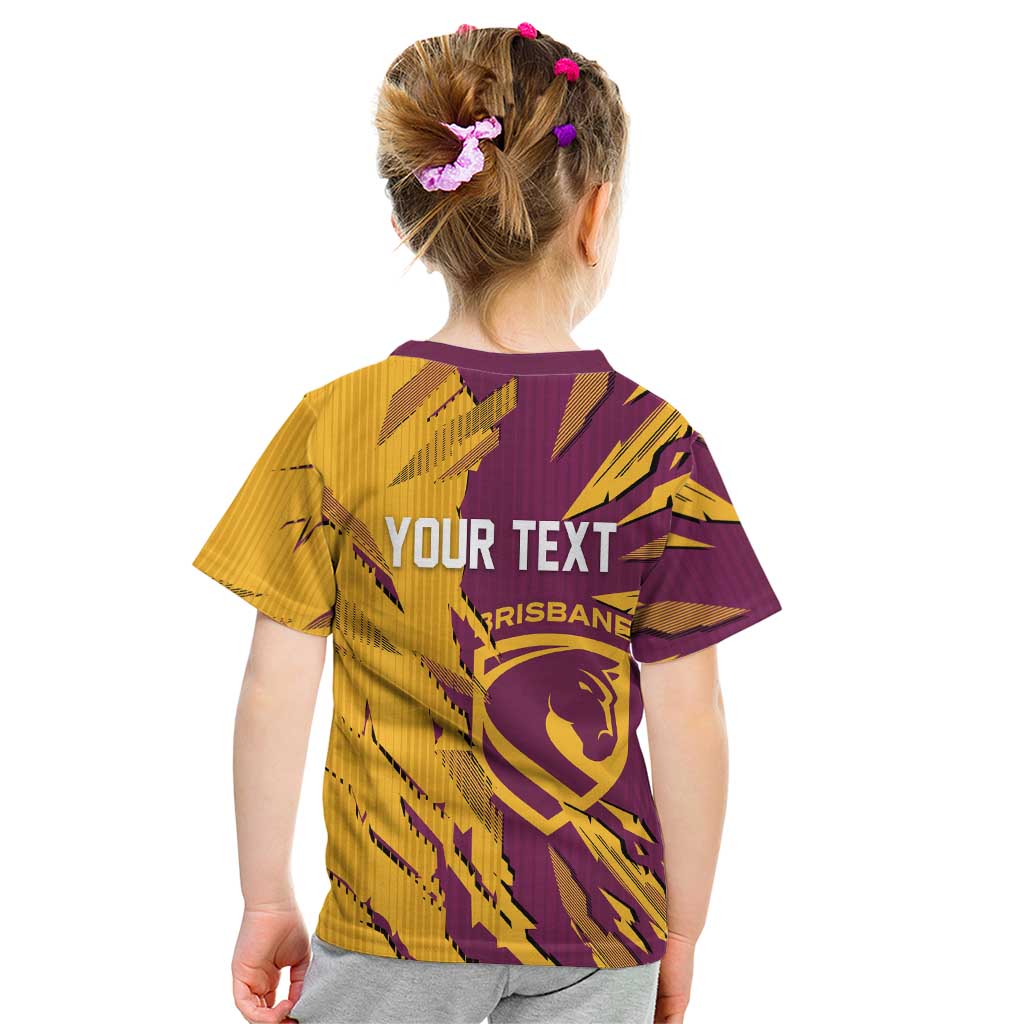 Personalized Brisbane Broncos Kid T Shirt Dynamic Lightning Mascot Rugby Australia