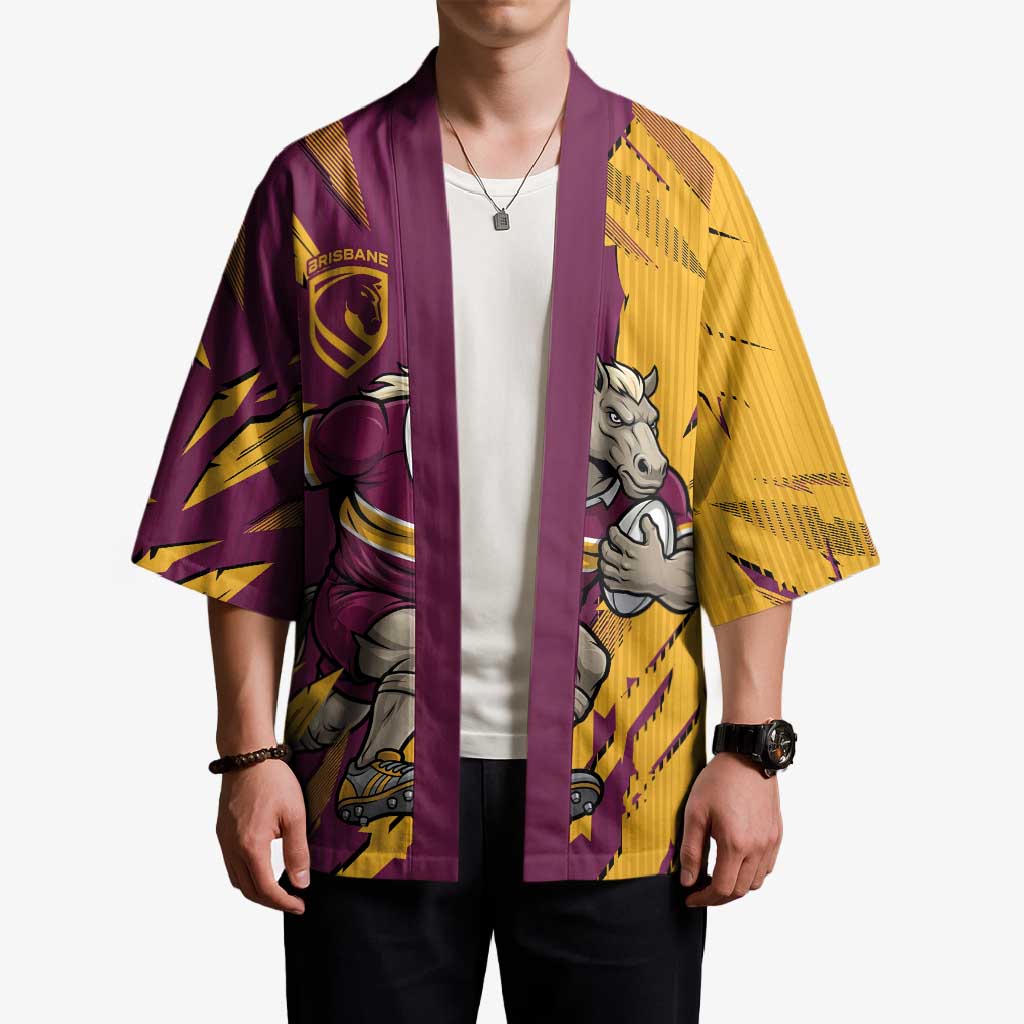 Personalized Brisbane Broncos Kimono Dynamic Lightning Mascot Rugby Australia