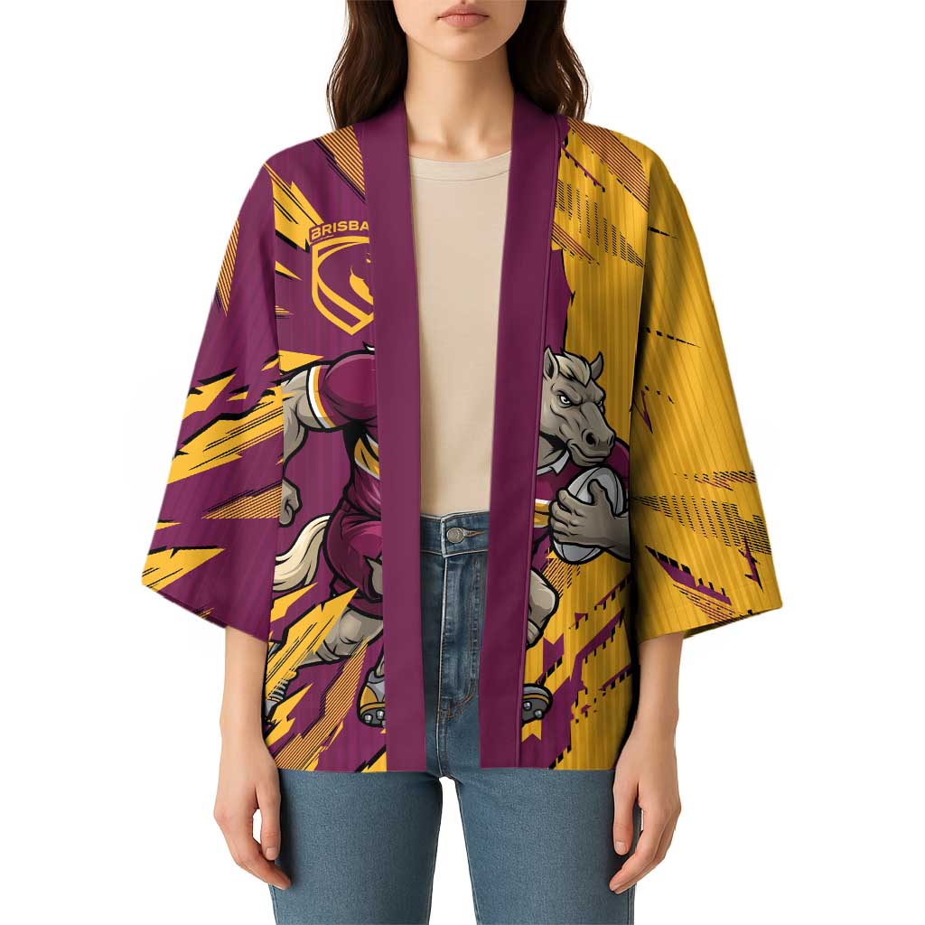 Personalized Brisbane Broncos Kimono Dynamic Lightning Mascot Rugby Australia