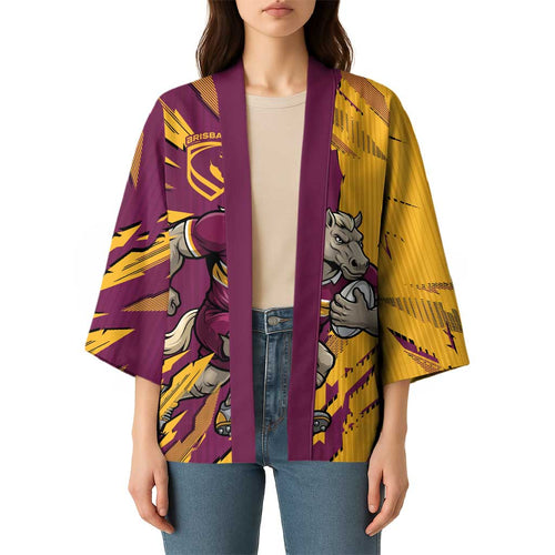 Personalized Brisbane Broncos Kimono Dynamic Lightning Mascot Rugby Australia