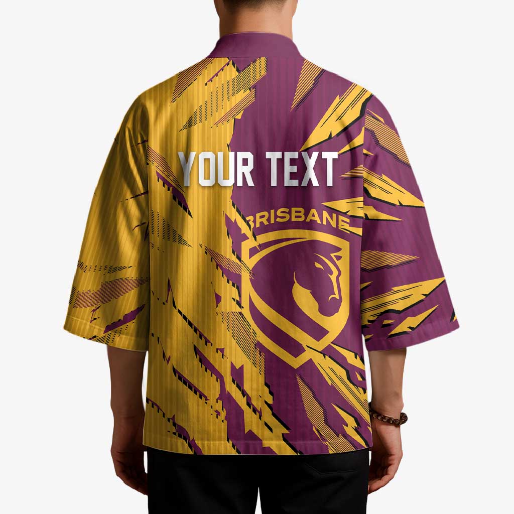 Personalized Brisbane Broncos Kimono Dynamic Lightning Mascot Rugby Australia