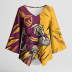 Personalized Brisbane Broncos Kimono Sleeve Blouse Dynamic Lightning Mascot Rugby Australia