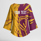 Personalized Brisbane Broncos Kimono Sleeve Blouse Dynamic Lightning Mascot Rugby Australia