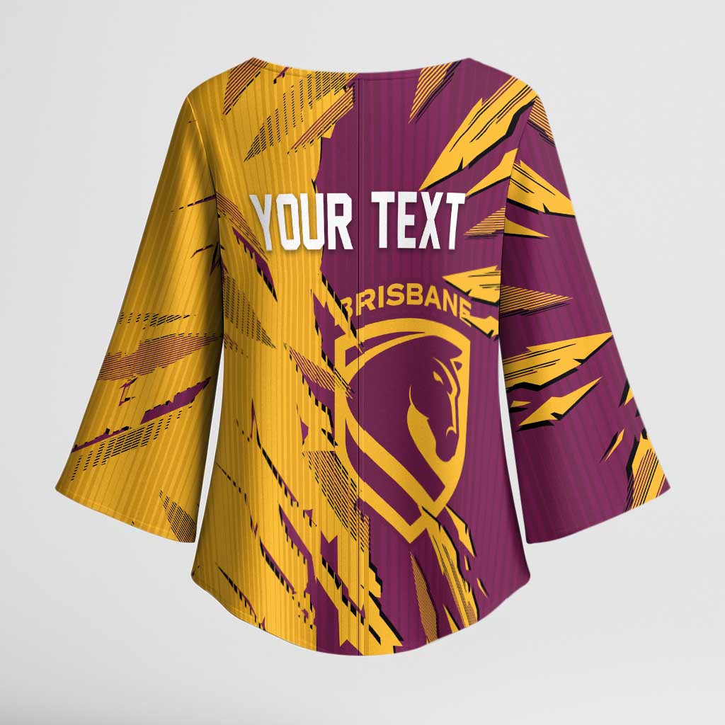 Personalized Brisbane Broncos Kimono Sleeve Blouse Dynamic Lightning Mascot Rugby Australia